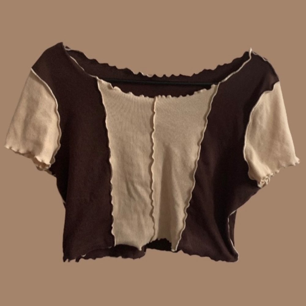 brown and beige shirt